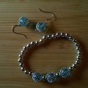Blue and Silver Bracelet and Earring Set